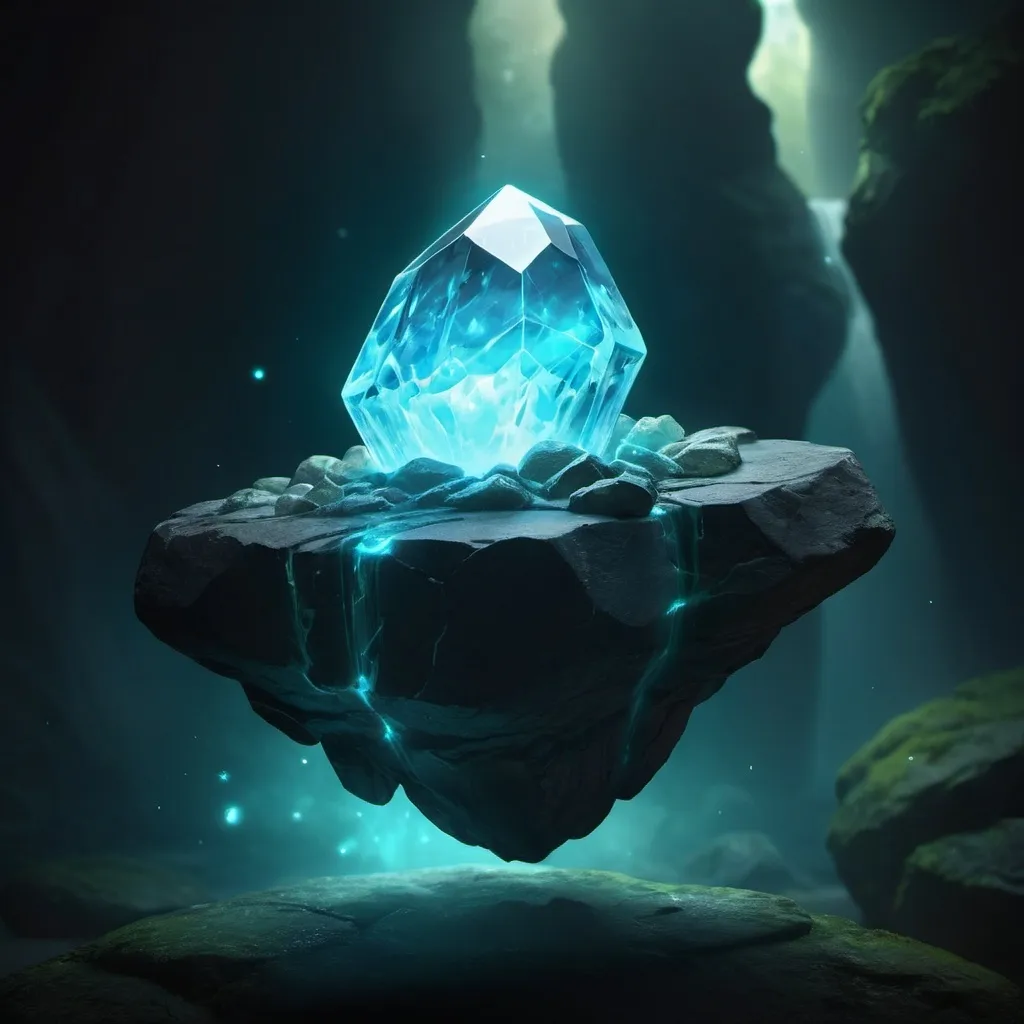 Prompt: glowing fantasy stone floating in the air