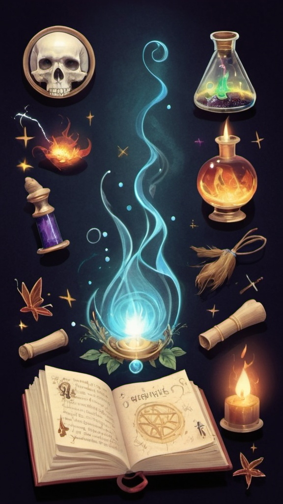 Prompt: an illustration of magic spells