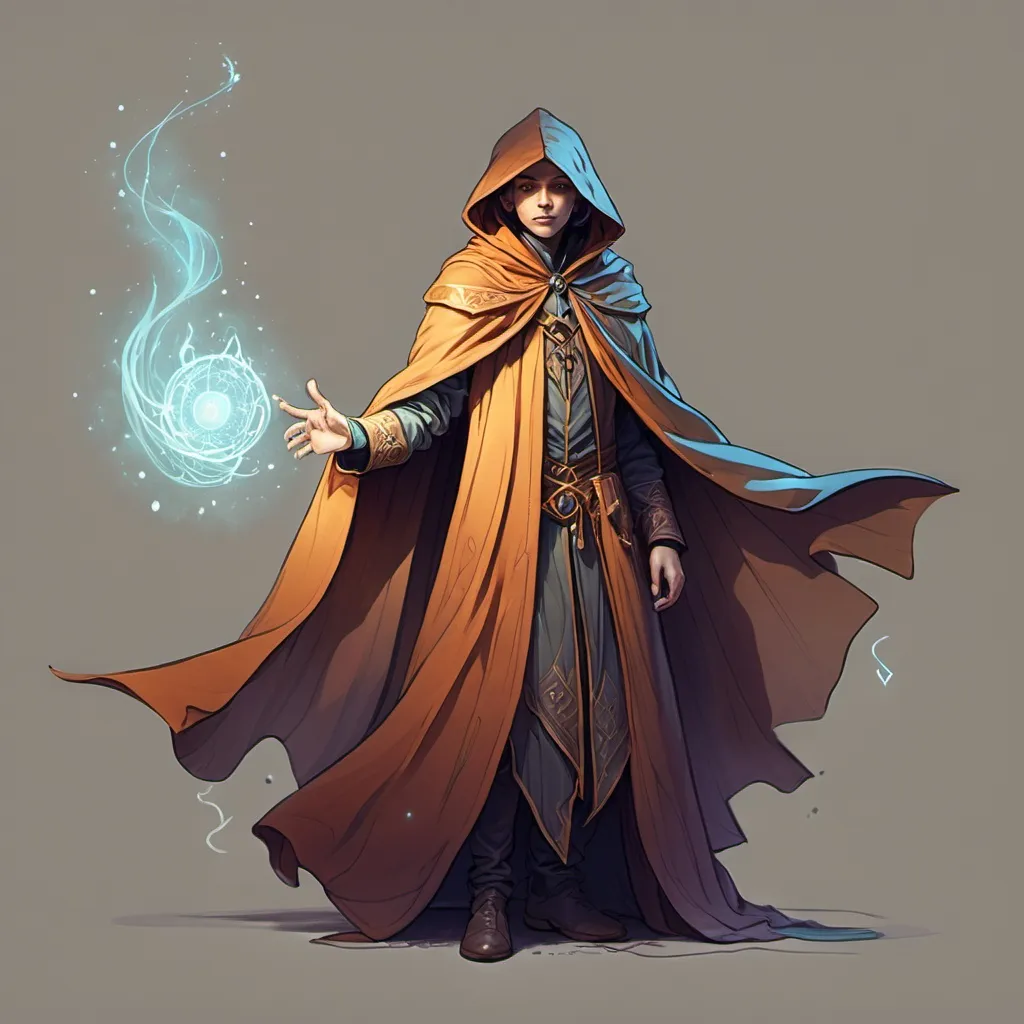 Prompt: color sketch of a fantasy person in a cloak doing magic