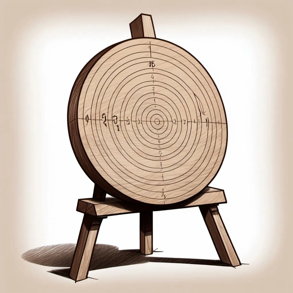 Prompt: brown sketch of a fantasy wooden target on a stand at an angle