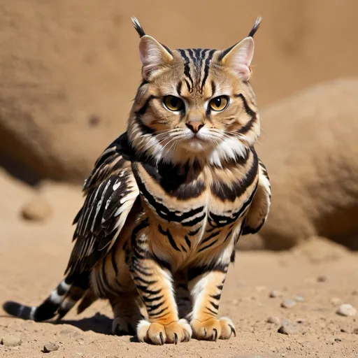 Prompt: A black footed cat with owl wings