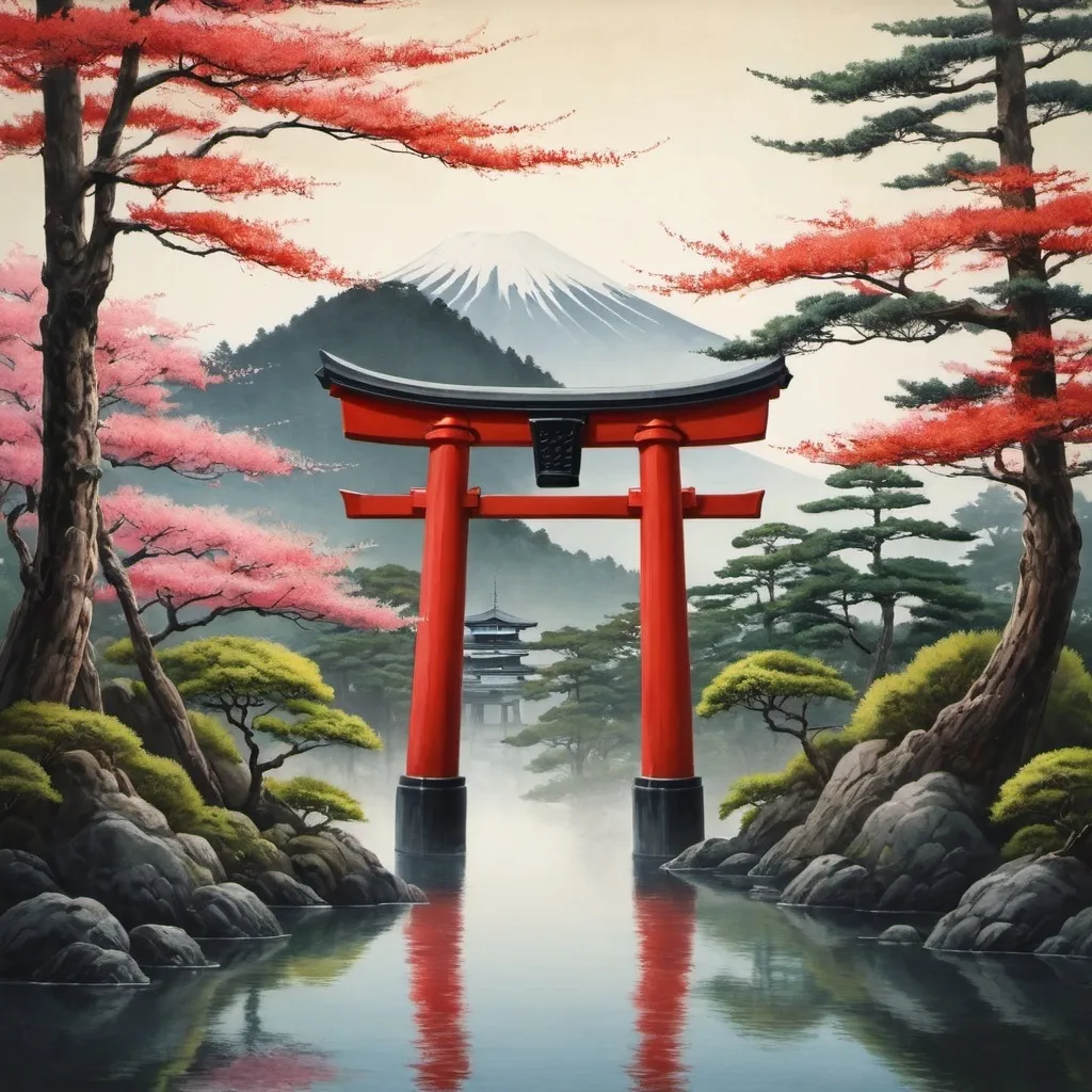 Prompt: Japanese landscape with Torii gate