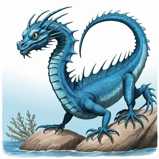 Prompt: illustration of blue sea dragon