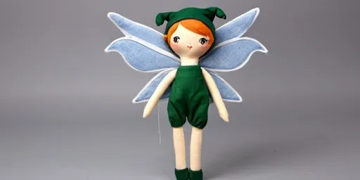 Prompt: a full  cloth doll of a pixie with wings