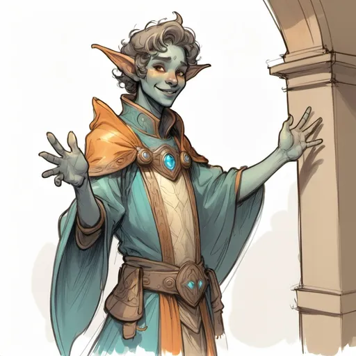 Prompt: color sketch of a fantasy person welcoming someone