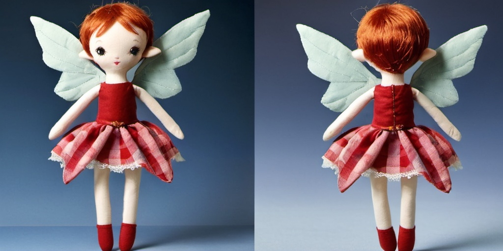 Prompt: a full  cloth doll of a pixie with wings