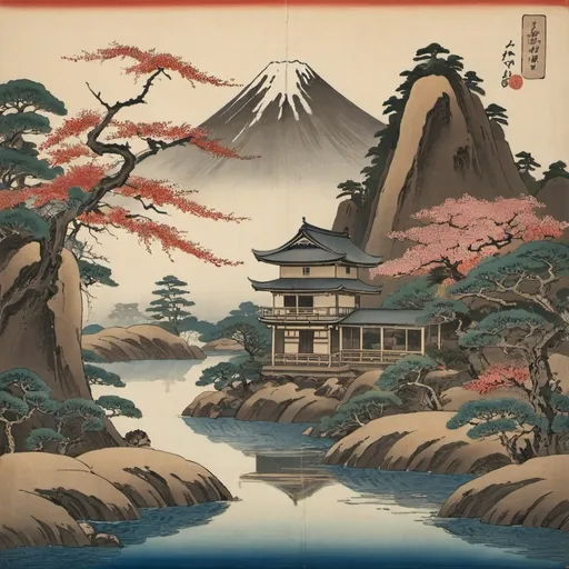 Prompt: Japanese landscape with Toriis