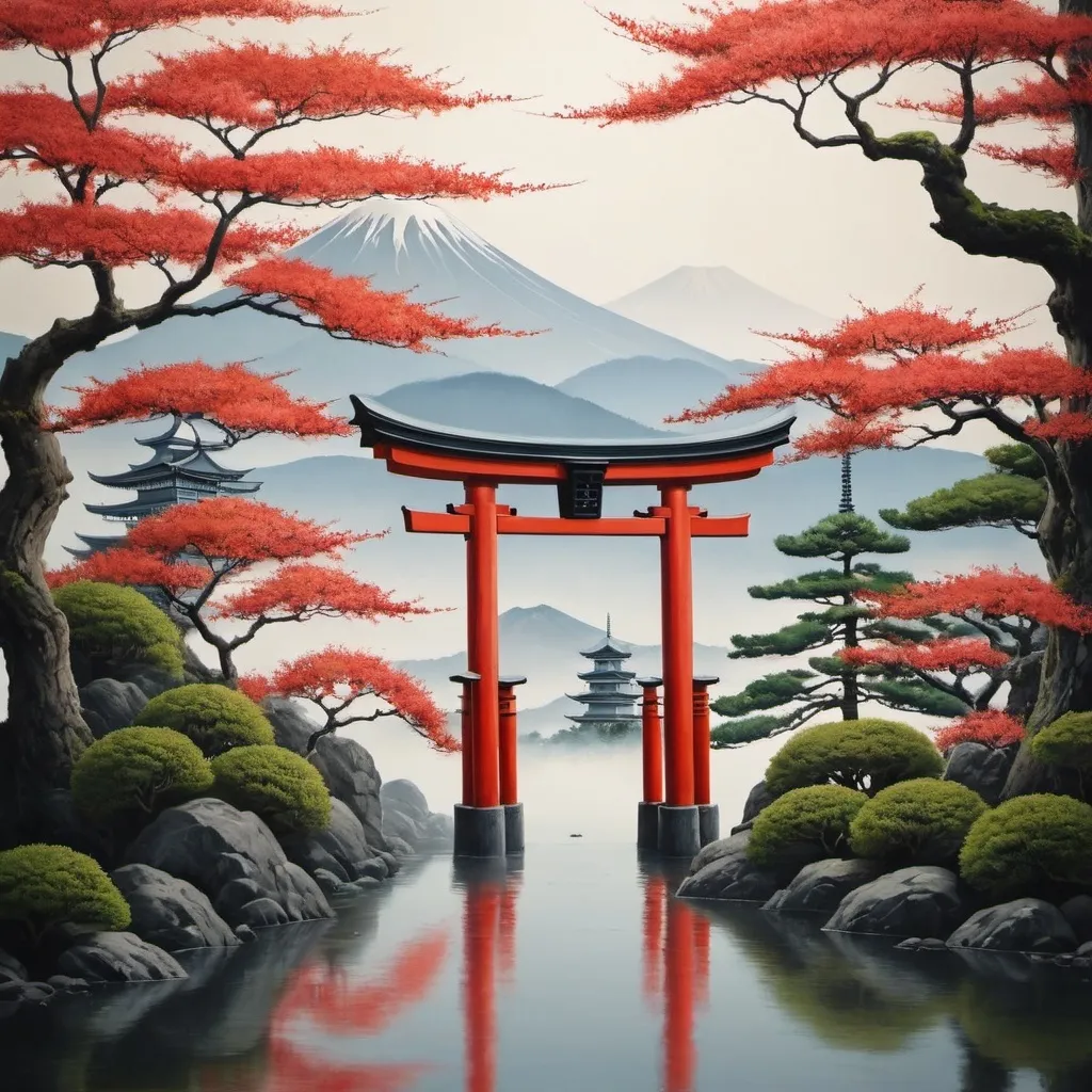 Prompt: Japanese landscape with Torii gate