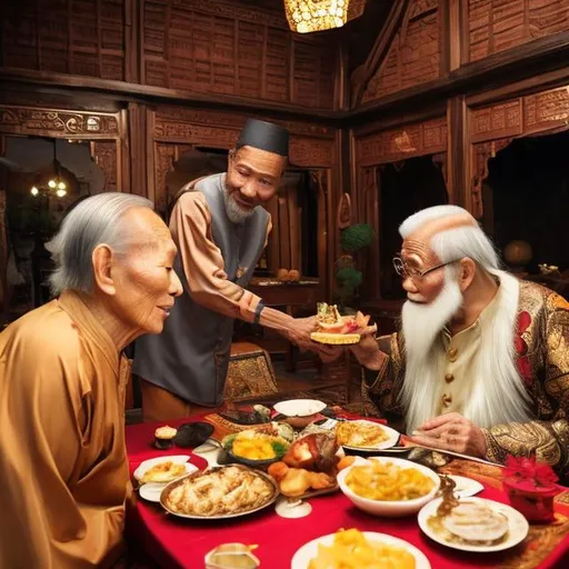 Prompt: Old man invite the king for lunch to his home



