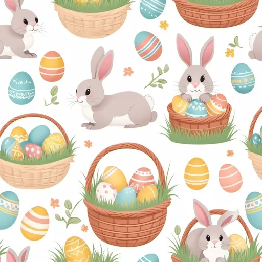 Prompt: create cute easter designs with a bunny and eggs and a basket