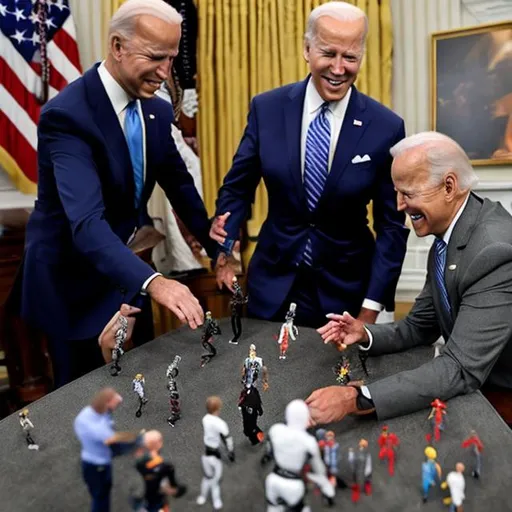 Prompt: Joe Biden playing with action figures