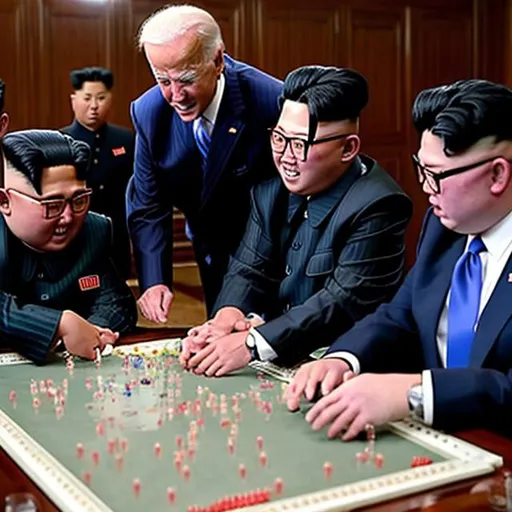 Prompt: Joe Biden playing Risk with Kim Jong Un
