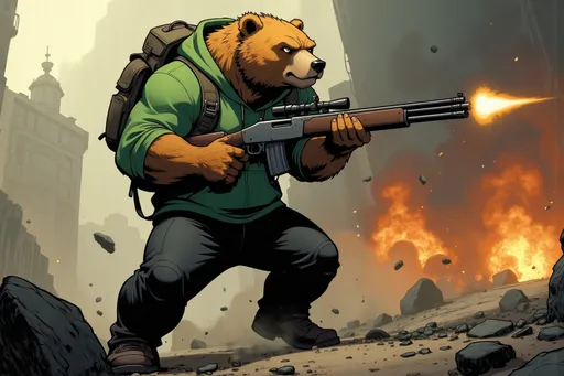 Prompt: @mpH7vpUuihtGW4MxYukj   Looking angry firing shotgun 