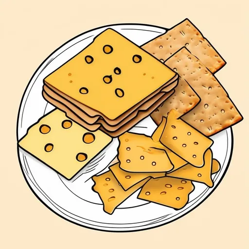 Prompt: Balanced snack of Cheese + whole-grain crackers, color illustration, black outlines, high quality