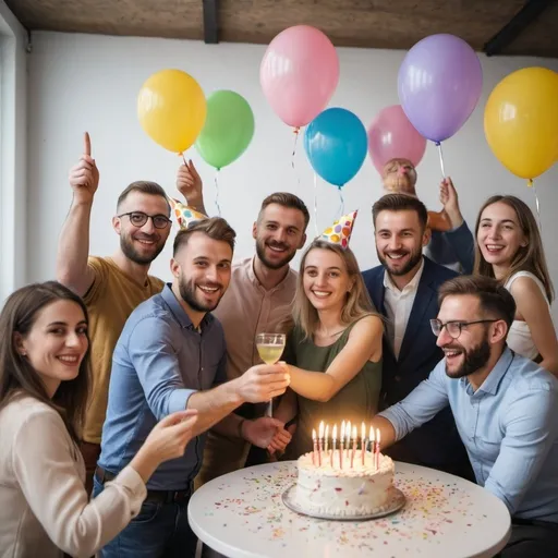 Prompt: european people celebrating birthday party in event location
