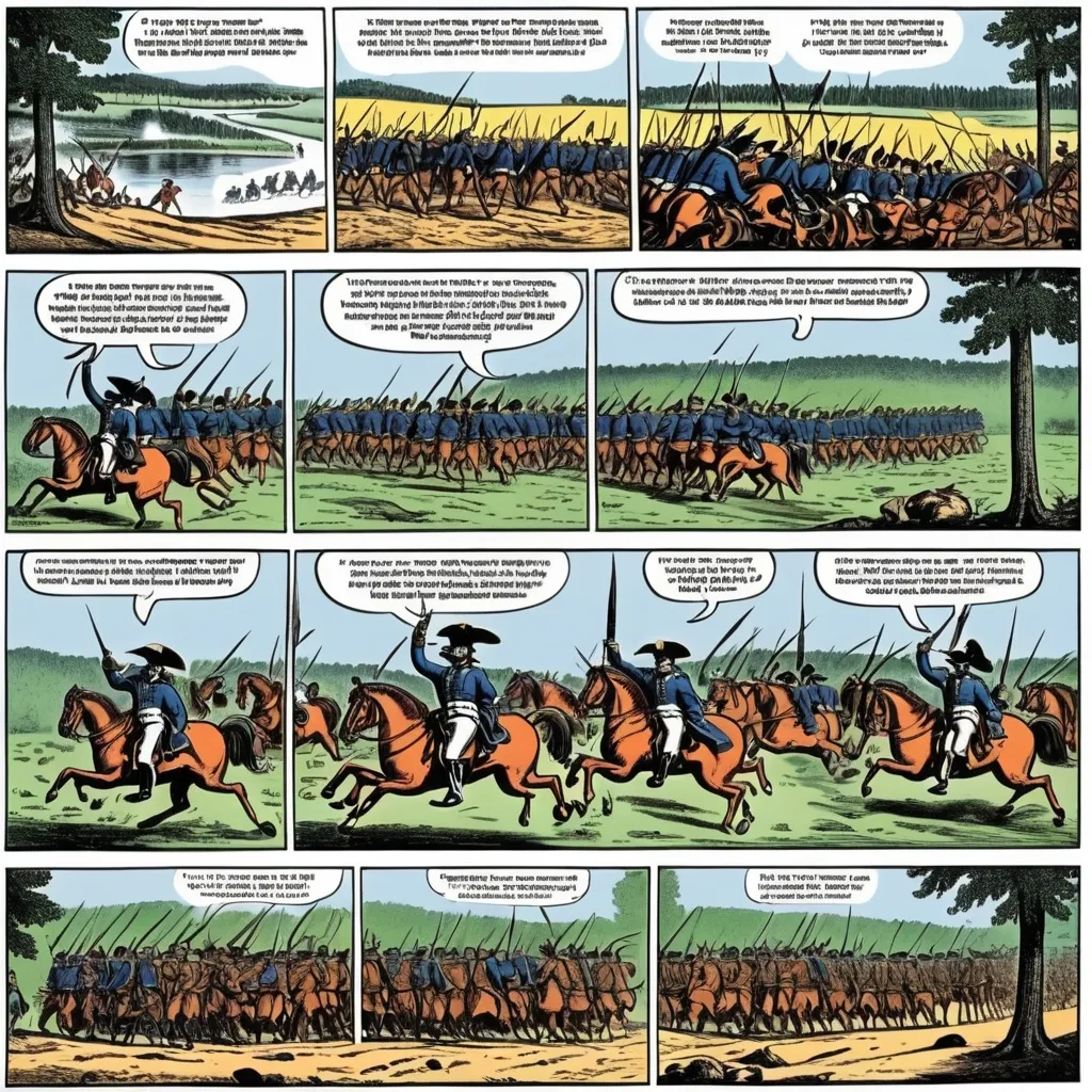 Prompt: comic strip of the Battle of Saratoga