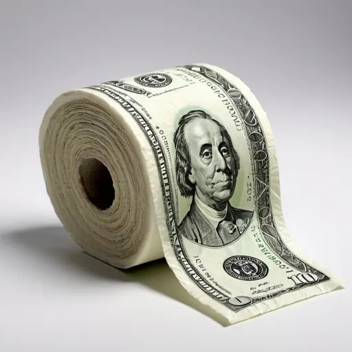 Prompt: Toilet paper made of money 