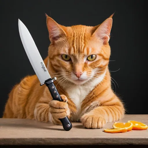 Prompt: Orange cat with knife