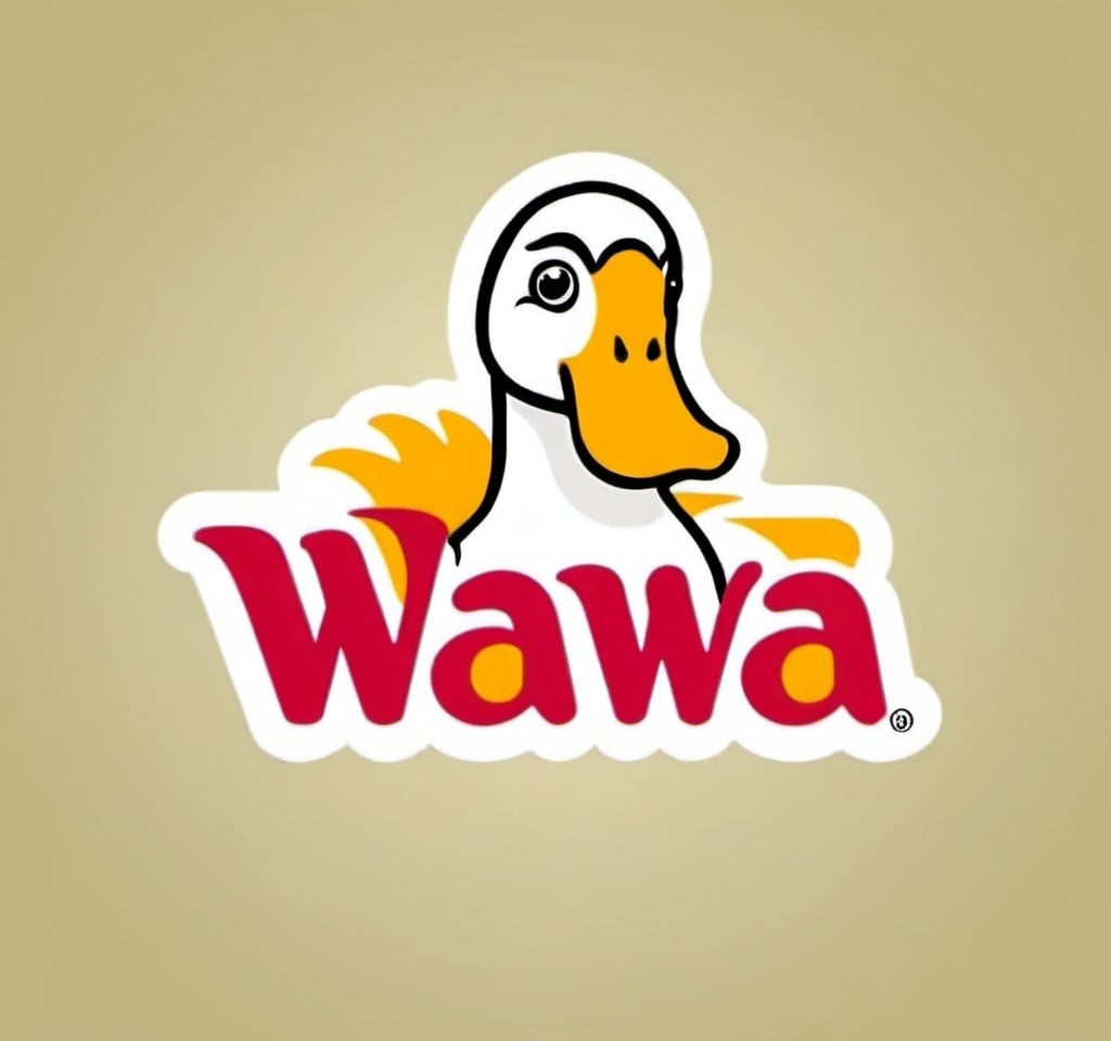 Prompt: wawa logo with a funny goose cartoon