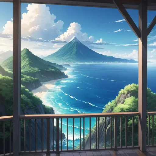 Prompt: anime ocean mountain balcony view paradise
