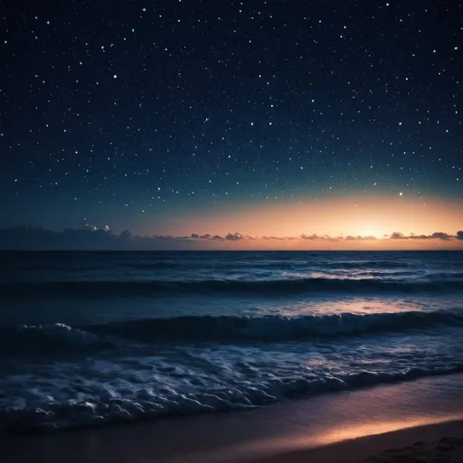 Prompt: ocean night lights night sky stars