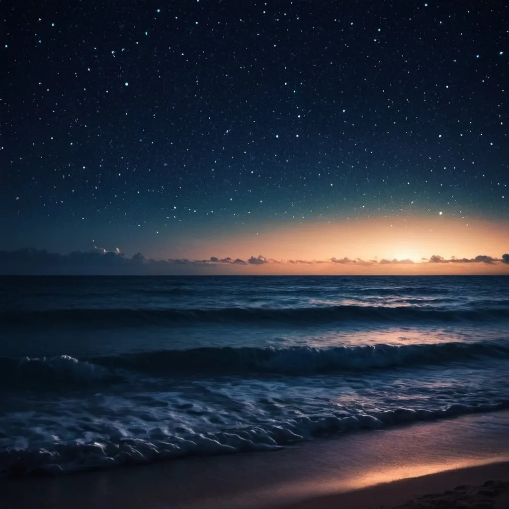 Prompt: ocean night lights night sky stars