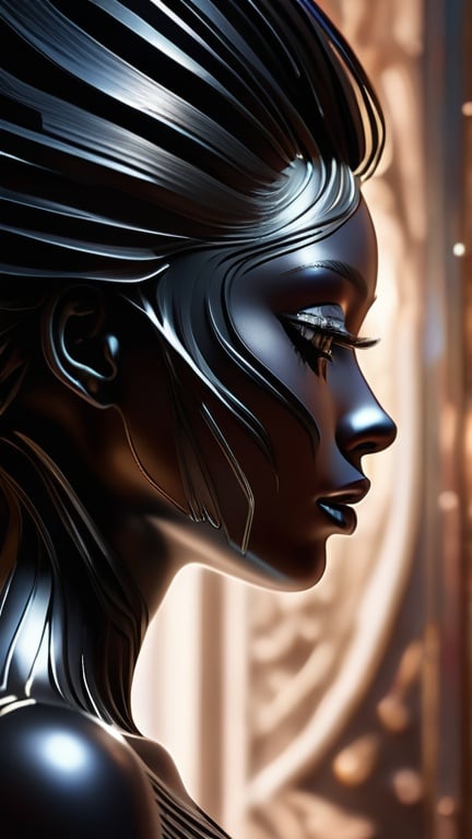 Prompt: Maximalist fantasy portrait of Black and shimmery line art of a woman's silhouette coming from the page. Maximalist, 3D, depth of field, unreal engine 5 hyperdetailed intricate details, HDR, beautifully shot, hyperrealistic, sharp focus, 64 megapixels, perfect composition, high contrast, cinematic, atmospheric, moody