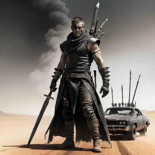 Prompt: I present Mad Max movie sketches fantastic
Concept art spears, swords fire