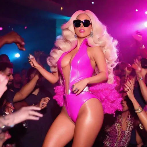 Prompt: Lady gaga dressed as barbie thick body dancing in the club cute bodysuit 