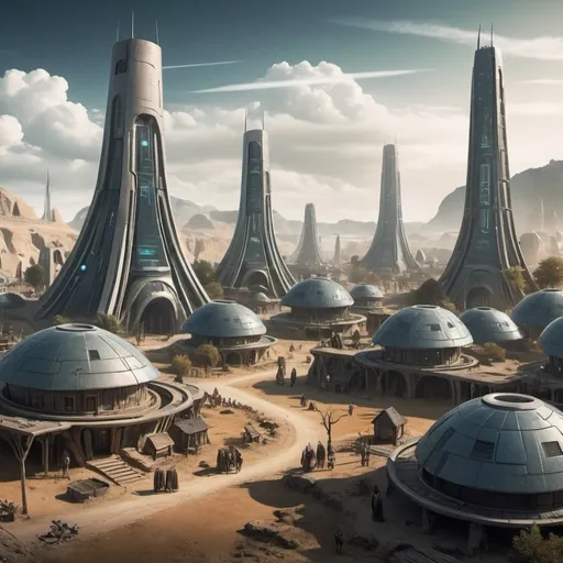 Prompt: Futuristic village in 3000 ad