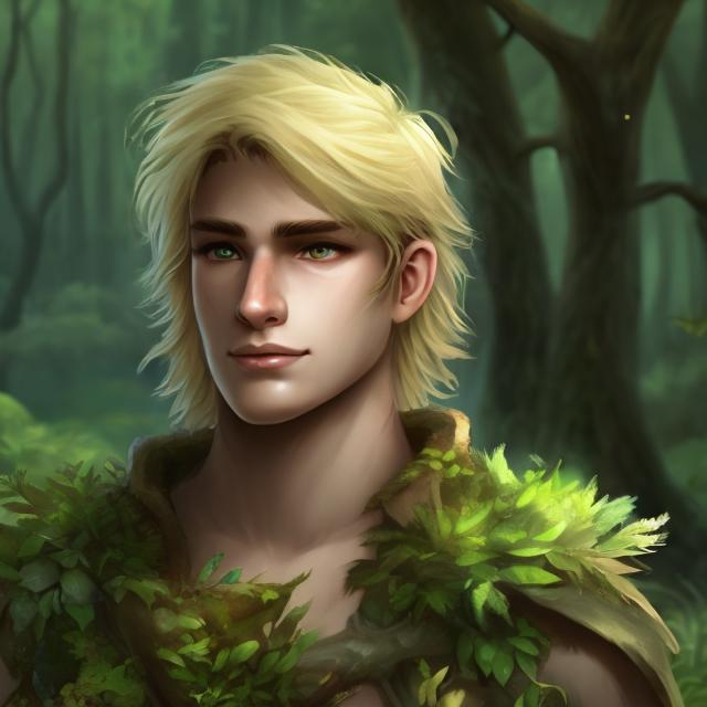 Prompt: a young man with blond hair, he is a forest druid

