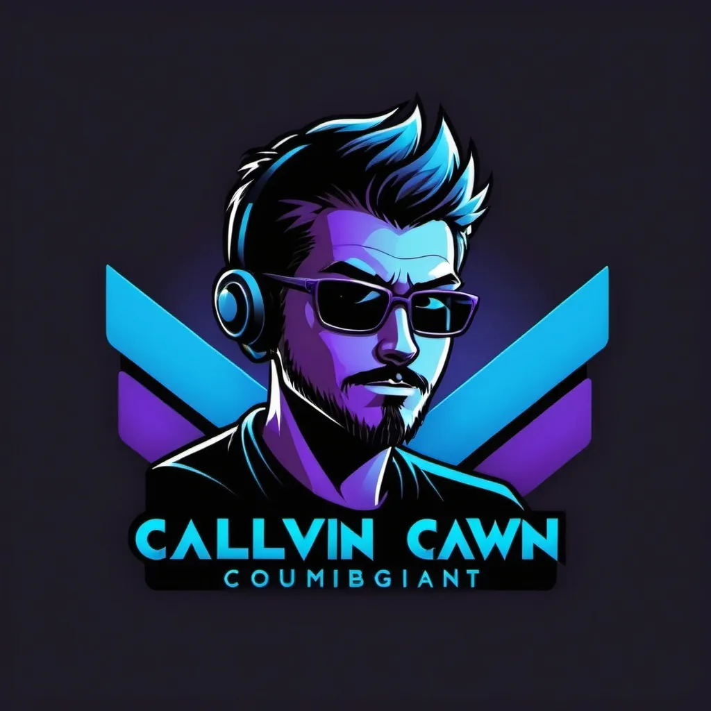 Prompt: I want a logo for my online store that sells computer equipment. The store name is Calvin and I want a logo that contains the colors blue, black and purple.