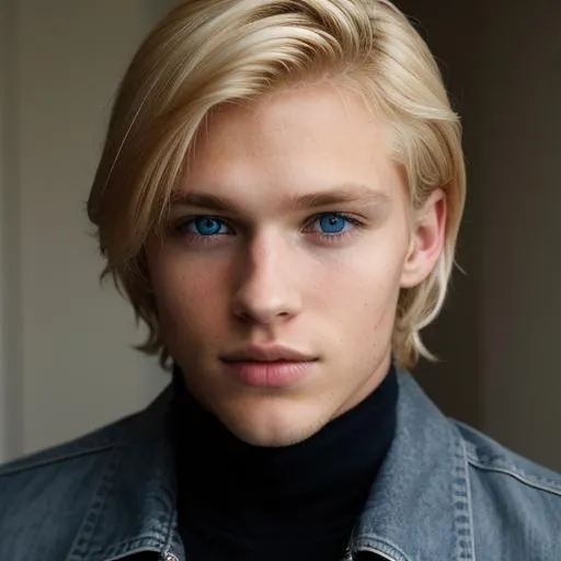 Prompt: A handsome young man with blond hair and blue eyes