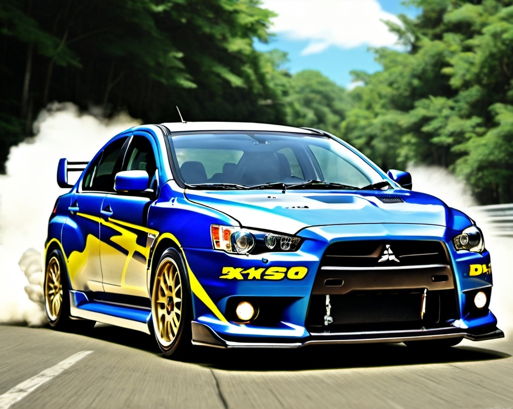 Prompt: Poster of 2014 Mitsubishi Lancer Evo X in the style of Initial D