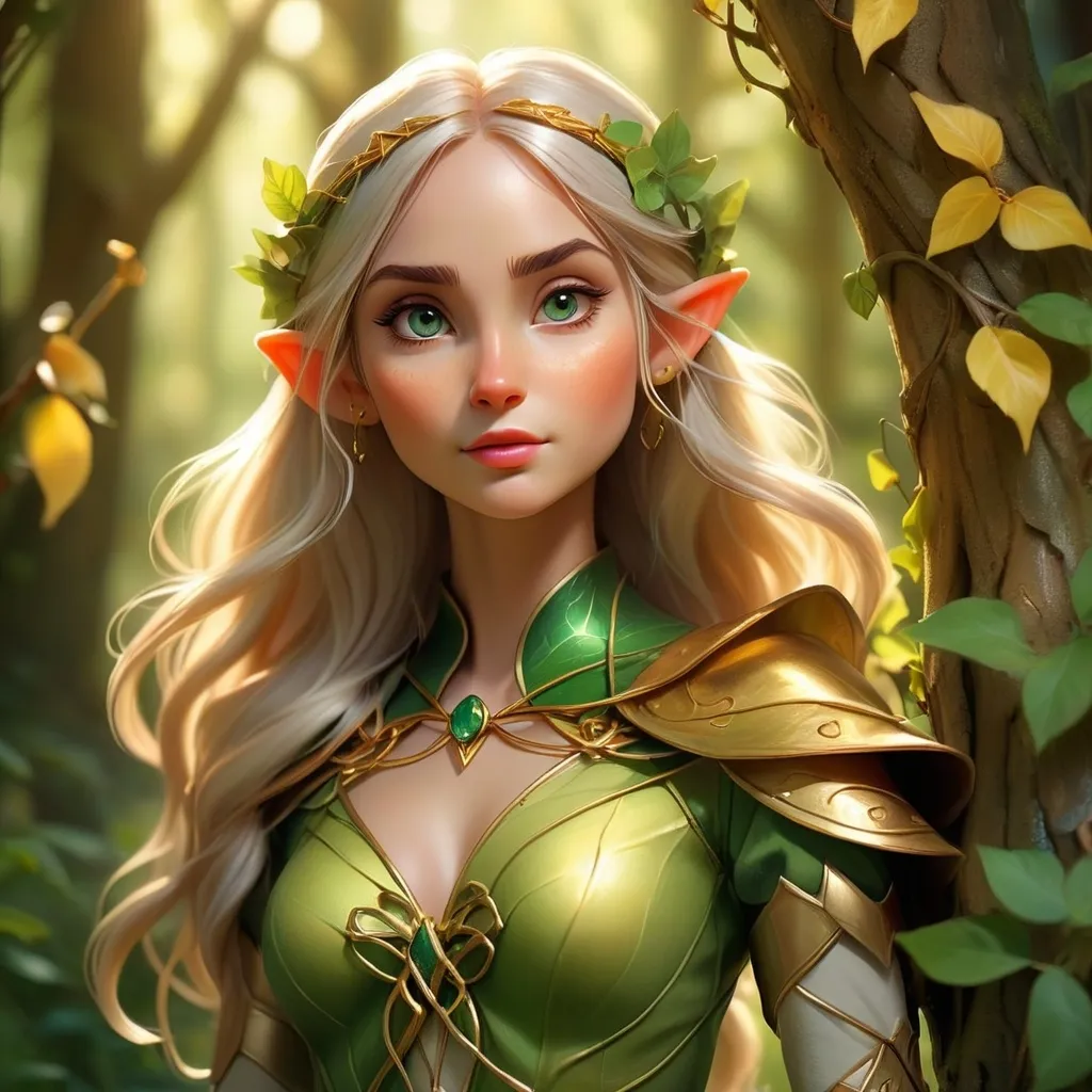 Prompt: Elf ranger in a mystical forest around sunlight