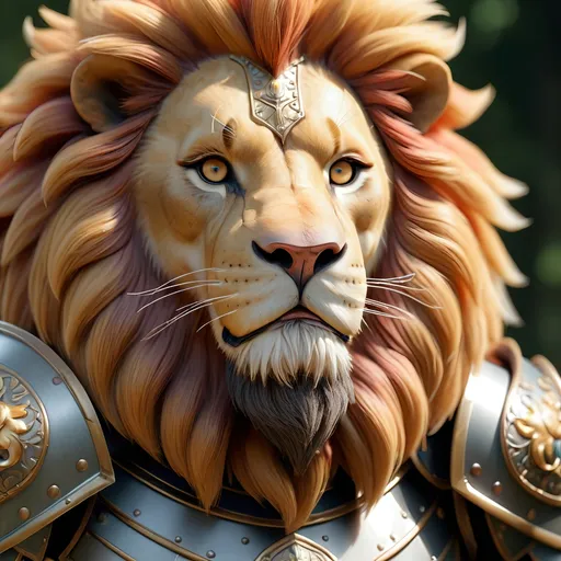 Prompt: 4k realistic Lion Plate Armor, Regal, high quality, beautiful.
