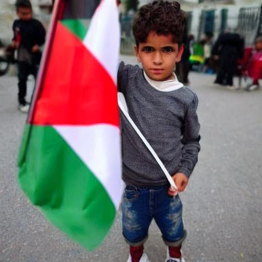 Prompt: A boy holding Palestine flags 