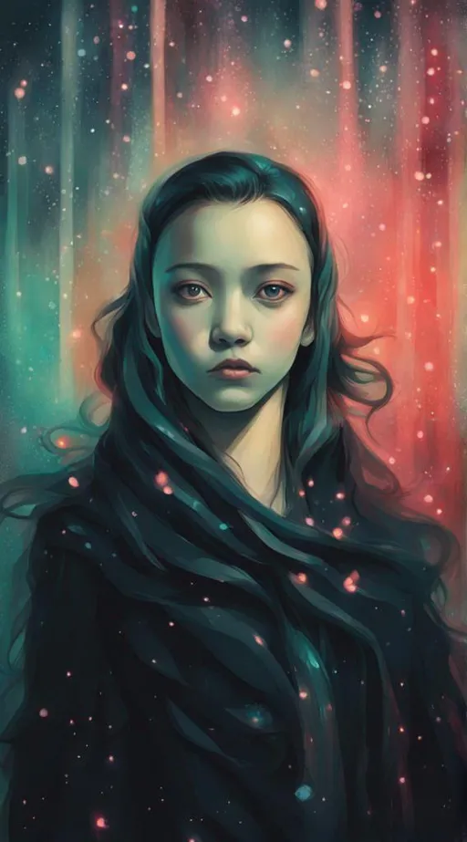 Prompt: Poltergeist ghostly figures, silouet plastic, slumped/draped, xiaofei yue, hurufiyya, in the style of ethereal calm and serene beauty, mysterious beauty, wrappedbio-art, Artgerm 