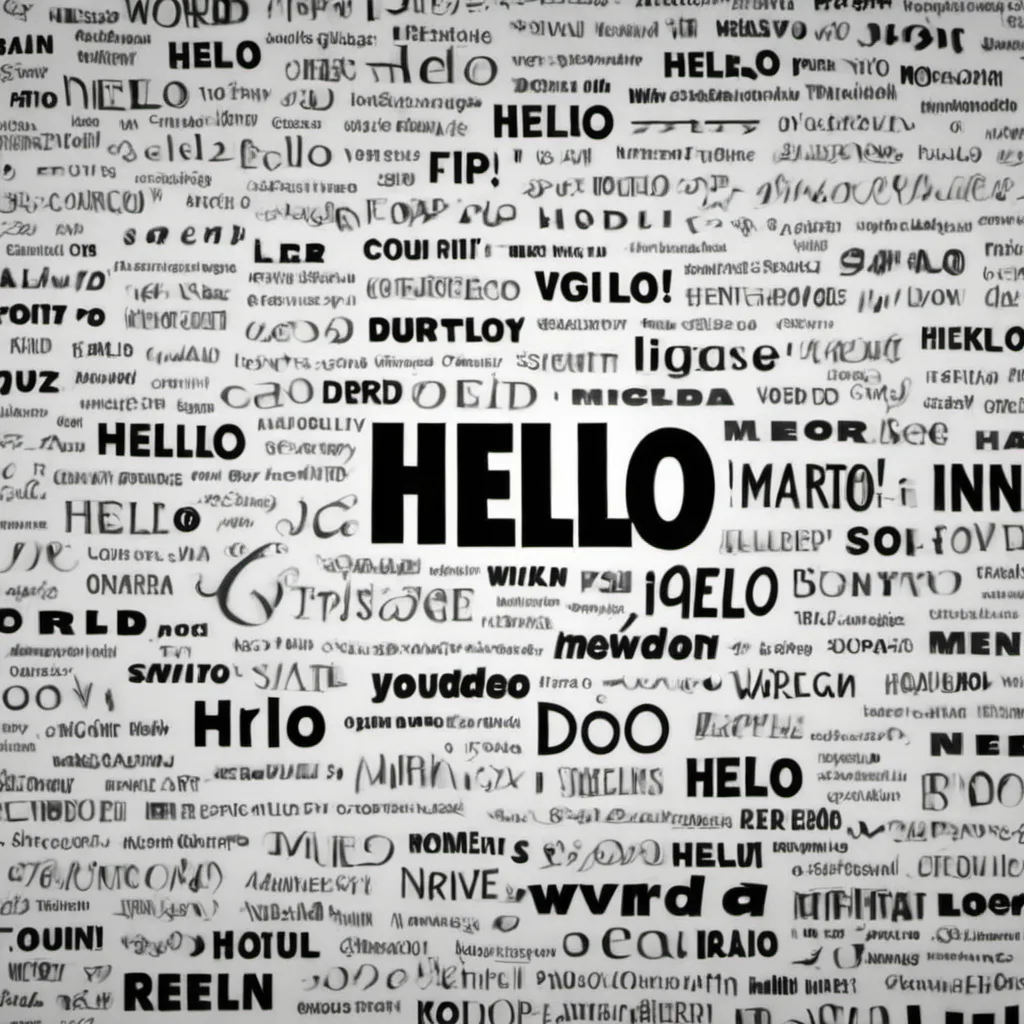 Prompt: a foto of word hello in different languages