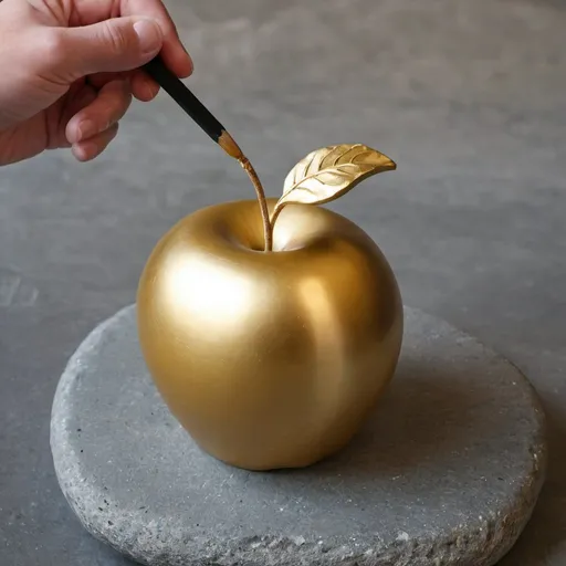 Prompt: Make a golden Apple on a stone 
