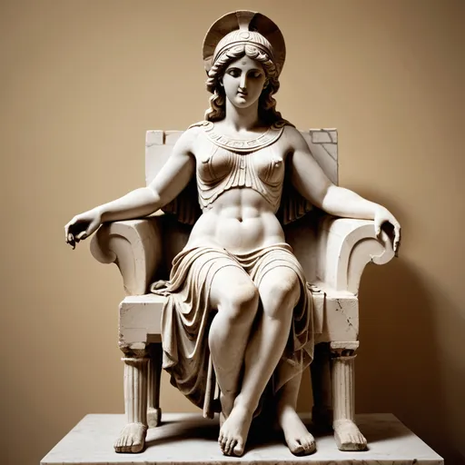Prompt: greek antiq godess sitting with legs wide open on a chair