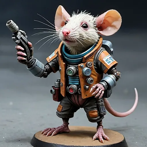 Prompt: Sci fi starfinder space faring Rat-person junker trading dirty robot parts