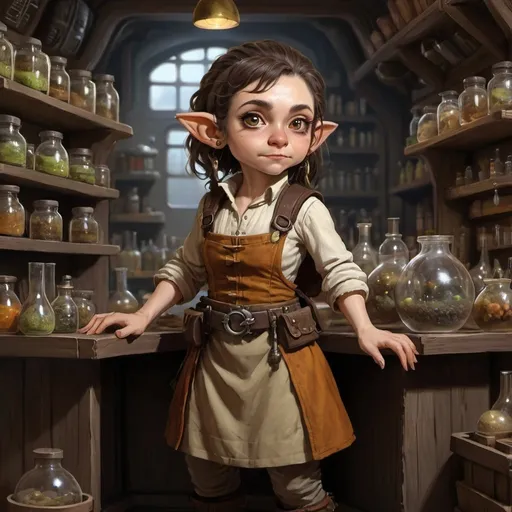 Prompt: science fiction female halfling woman shopkeeper
