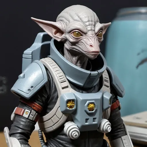 Prompt: Sci-fi starfinder space faring traditional gray alien bounty hunter