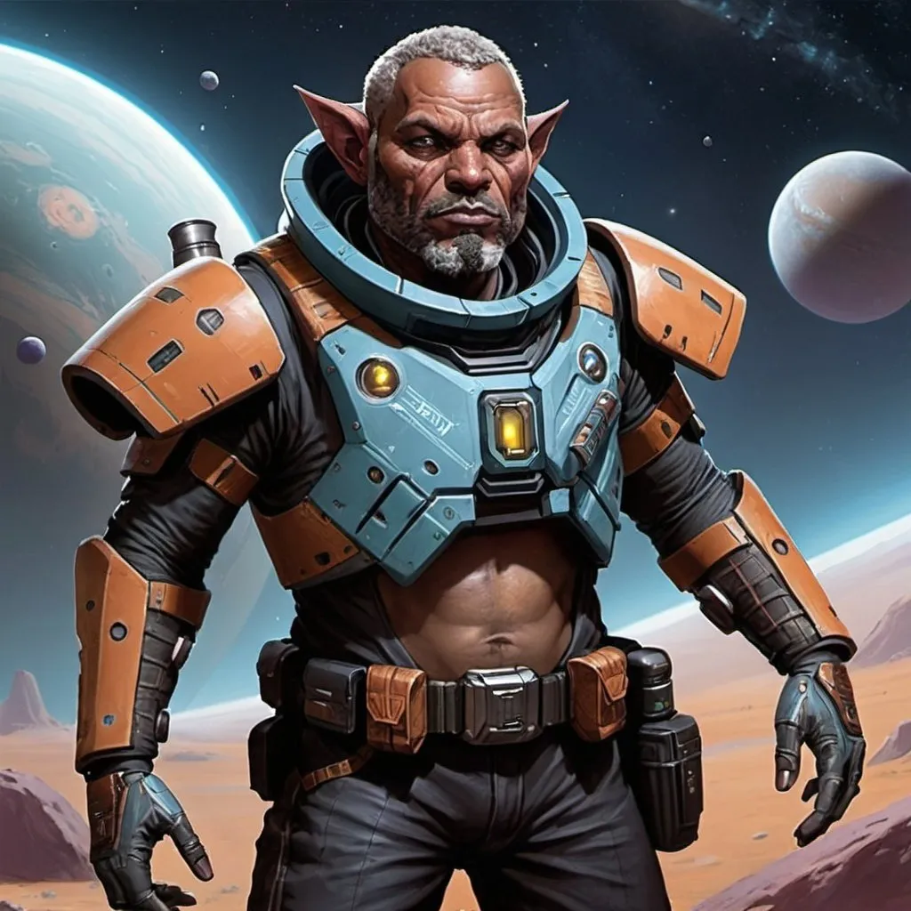 Prompt: sci-fi starfinder space faring Kasatha man with four arms bounty hunter