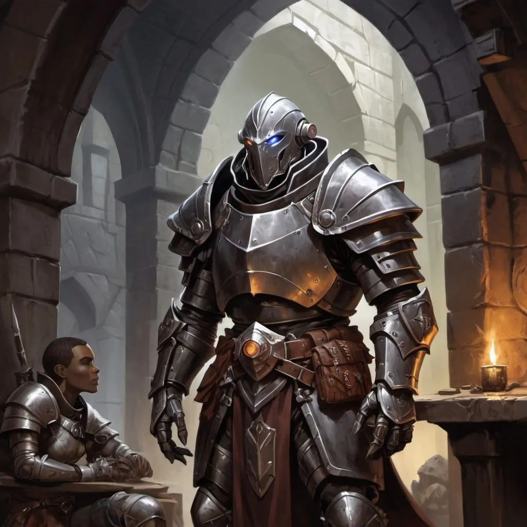 Prompt: dungeons and dragons, fantasy art, Warforged, Eberron, Keith Baker Adventurer, dark dank dungeon,