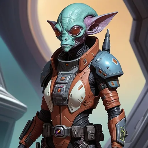 Prompt: sci fi starfinder space faring four-armed Kasatha alien bounty hunter