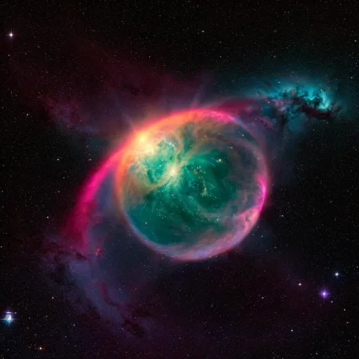 Prompt: please generate a high-resolution image that portrays a celestial being resembling Arishem the Judge. This being is positioned behind a nebula or universe bubble, suspended in an empty void, resulting in a low-contrast scene extending beyond our universe. The image should highlight a seamless gradient transition from the bubble to the void.