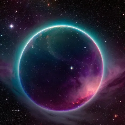 Prompt: please generate a high-resolution image that portrays an Eldridge cosmic being. This being is positioned behind a nebula or universe bubble, suspended in an empty void, resulting in a low-contrast scene extending beyond our universe. The image should highlight a seamless gradient transition from the bubble to the void.