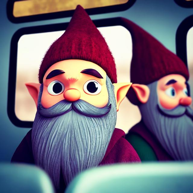 Prompt: Beard gnomes in a bus